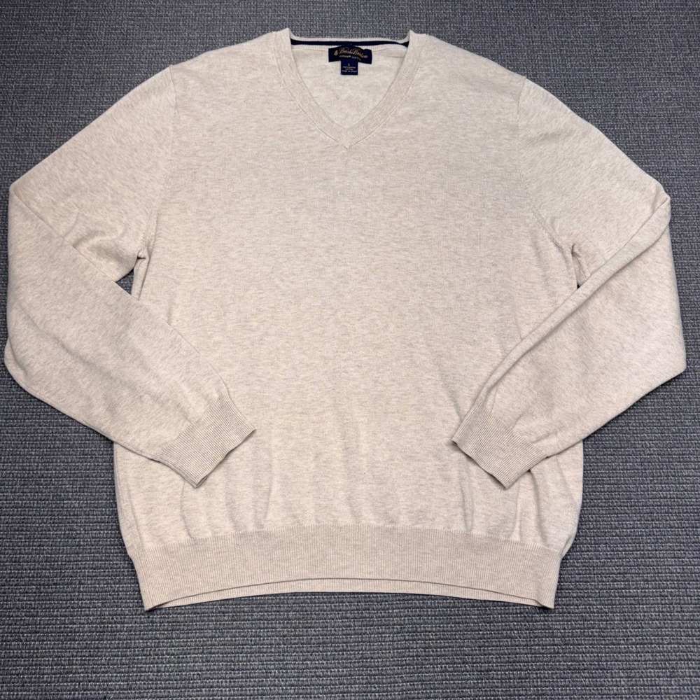 Brooks Brothers Mens Supima Cotton V-Neck Sweater Oatmeal‎ Heather Beige Large